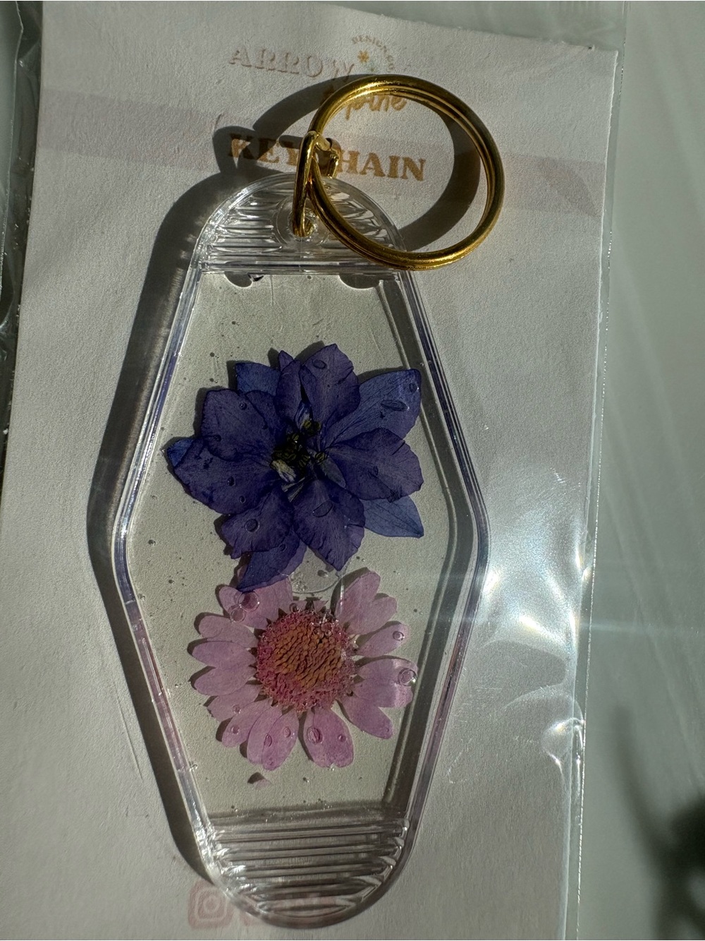 Pressed Flower Keychain - Purple and Pink Resin Accent motel style